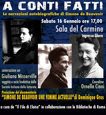 Una giornata dedicata a Simone de Beauvoir. Sabato 16 gennaio a cura de "Il Filo di Eloisa - Associazione culturale Eloisa Manciati"