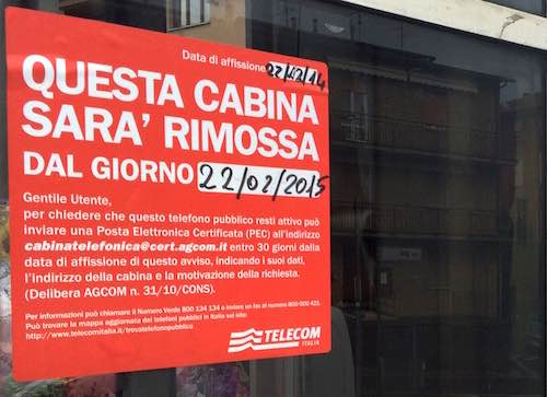 Telecom ritira i telefoni pubblici in disuso. Due le cabine "a rischio" ad Orvieto