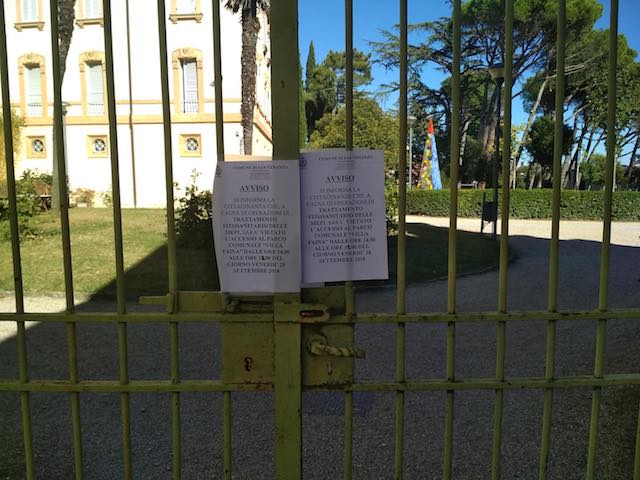 Trattamento fitosanitario in corso, il Parco di Villa Faina resta chiuso nel pomeriggio