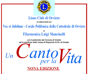 "Un Canto per la Vita". Domenica 9 maggio tradizionale appuntamento benefico del Lions Club di Orvieto 