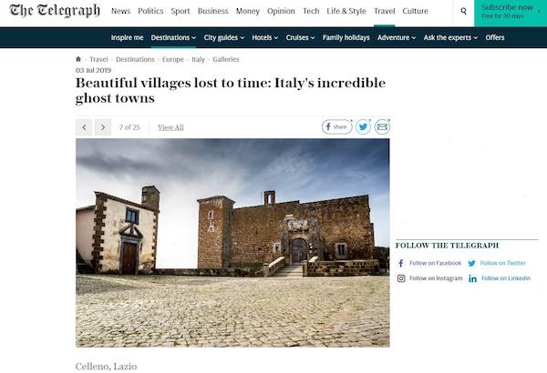 Celleno fra i 25 borghi fantasma d'Italia secondo il Telegraph