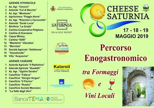 "Cheese Saturnia", percorso gastronomico tra formaggi e vini locali