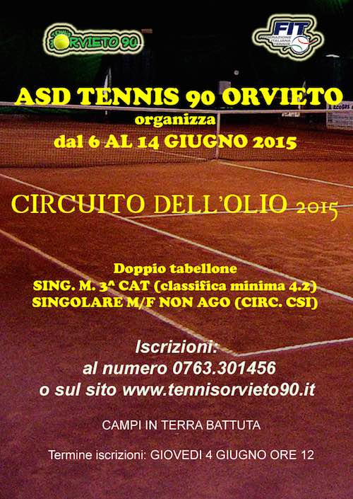 L'Asd Tennis 90 organizza l'edizione 2015 del Circuito dell'Olio