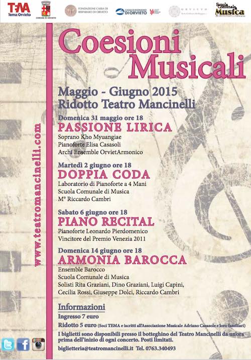 "Coesioni Musicali" al Mancinelli. Quattro concerti in arrivo per la Scuola di Musica "Casasole"