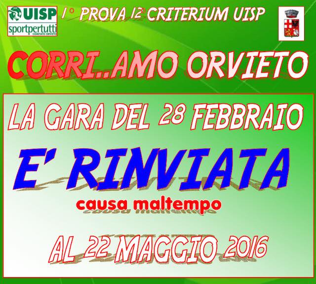 "Corri...amo Orvieto", tutto rinviato al 22 maggio