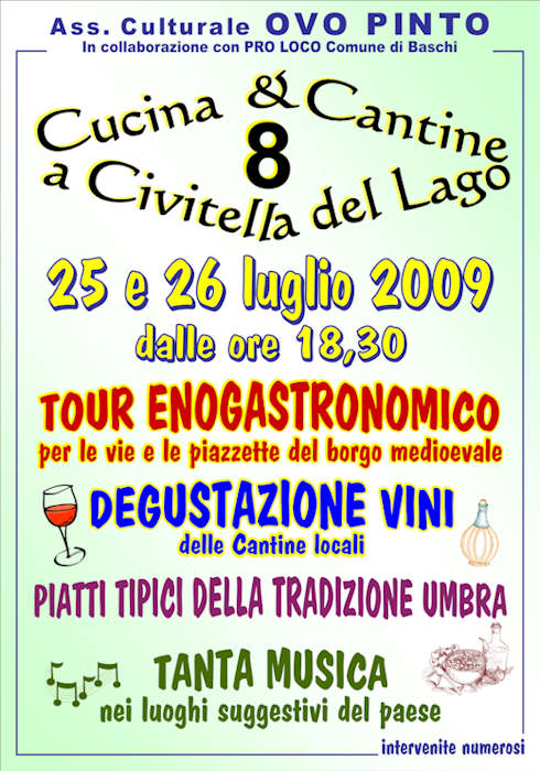 VIII edizione di Cucina e Cantine a Civitella del Lago. 25 e 26 luglio dalle ore 18,30