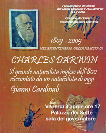 Gianni Cardinali racconta Charles Darwin: il grande naturalista dell'800 visto da un naturalista di oggi. Il 3 aprile a Palazzo dei Sette 