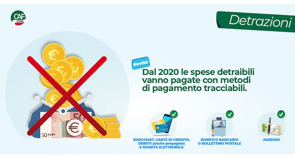 Dal 2020 le spese detraibili vanno pagate con metodi di pagamento tracciabili