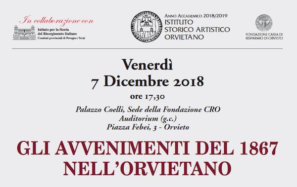 A Palazzo Coelli conferenza su "Gli avvenimenti del 1867 nell'Orvietano"