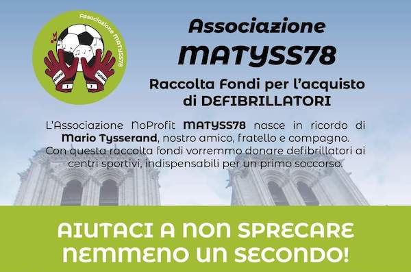 La Onlus Matyss78 lancia la raccolta fondi per l'acquisto di defibrillatori in memoria di Mario Tysserand
