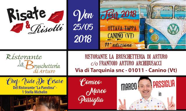 Marco Passiglia e Iside De Cesare protagonisti dell'ottava tappa di "Risate & Risotti"