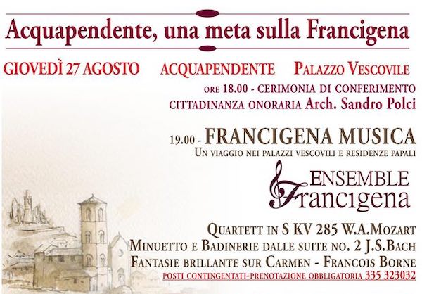 Cittadinanza onoraria all'architetto Sandro Polci, ideatore del Festival Europeo della Via Francigena