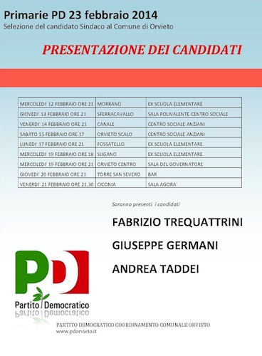 Presentazione dei candidati Pd. Il calendario degli incontri