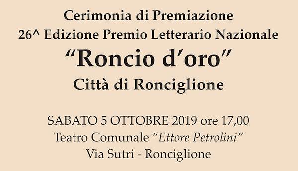 Torna il Premio Letterario Nazionale "Roncio d'Oro - Città di Ronciglione"