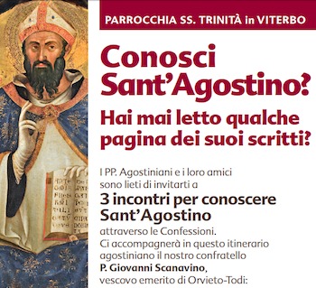 A Viterbo tre incontri su Sant'Agostino tenuti da Monsignor Scanavino. Prima conversazione il 28 ottobre alla Trinità