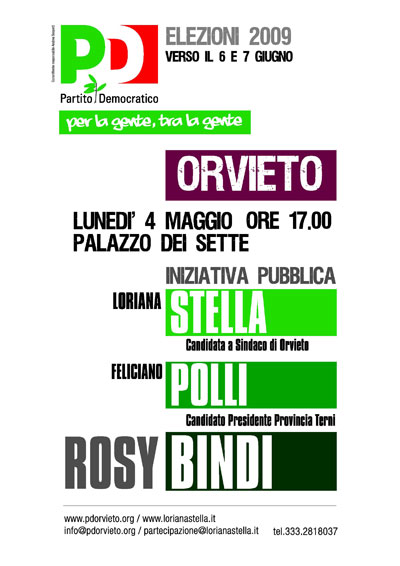 Lunedì 4 maggio alle ore 17,00 Loriana Stella, Feliciano Polli e Rosy Bindi a Palazzo dei Sette di Orvieto 