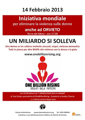 Un miliardo si solleva. Giovedì 14 Febbraio anche Orvieto dice no alla violenza sulle donne.