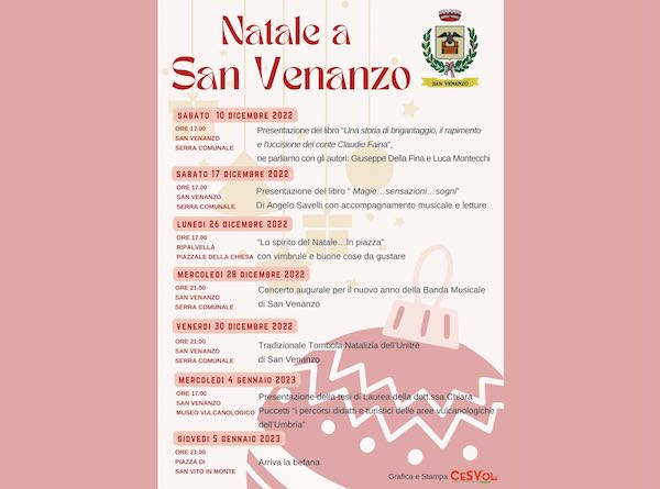"Natale a San Venanzo", sette appuntamenti per vivere insieme le feste