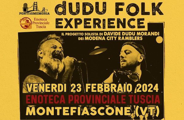 "Dudu Folk Experience" all'Enoteca Provinciale Tuscia con il cantante dei Modena City Ramblers