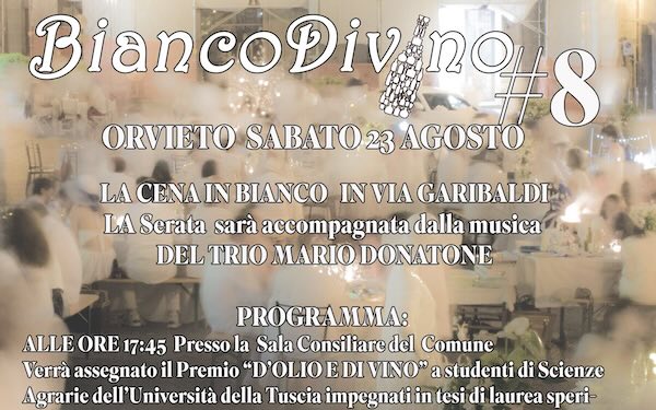 BiancoDivino 2025: premio agli studenti dell'Unitus in Sala Consiliare, cena in bianco in Via Garibaldi