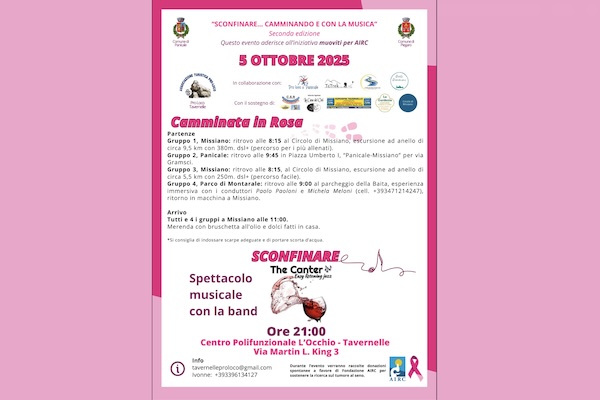 "Sconfinare… camminando e con la musica" a sostegno della ricerca sul cancro al seno